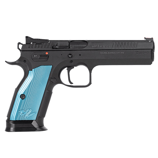 CZ TS2 9MM 20RD BLK FIBER OPTIC BLUE GRIPS - Pistols